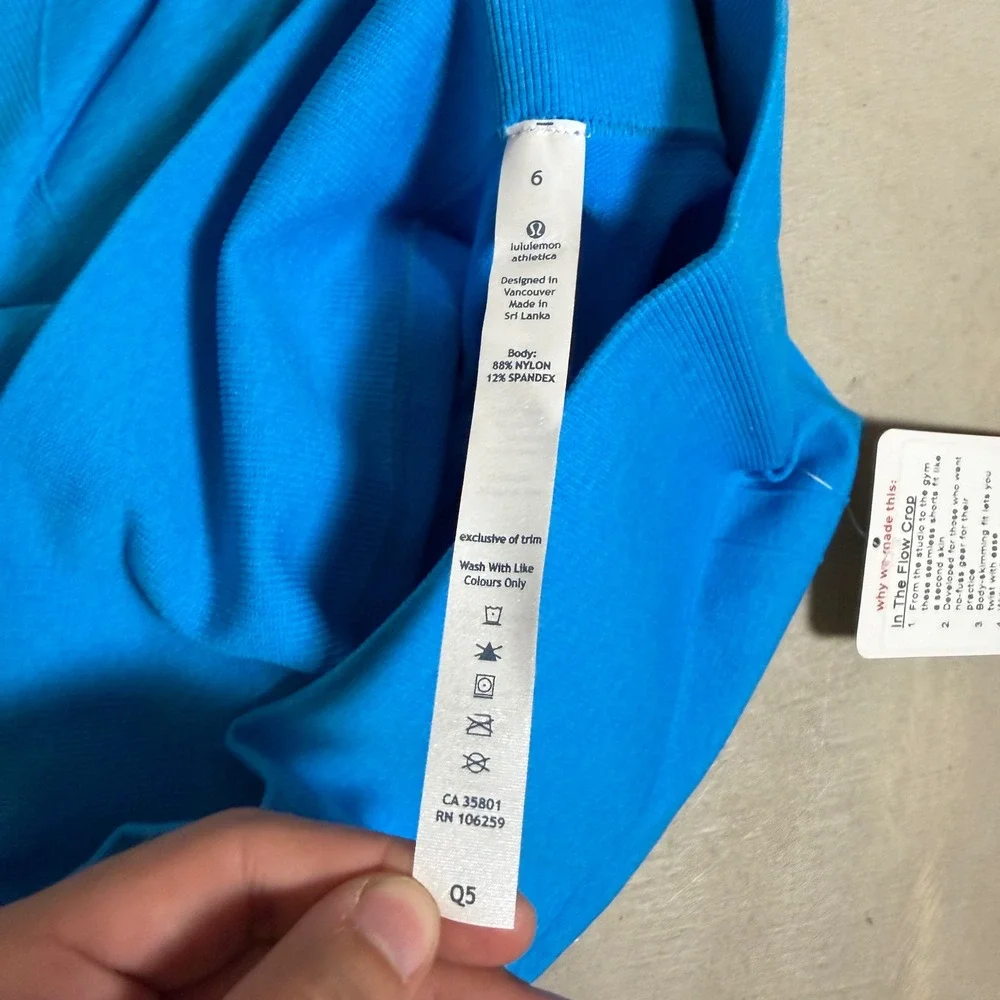 Lululemon In The Flow Crop Leggings Blue BEAB Size 6 Ruched Activewear NWT